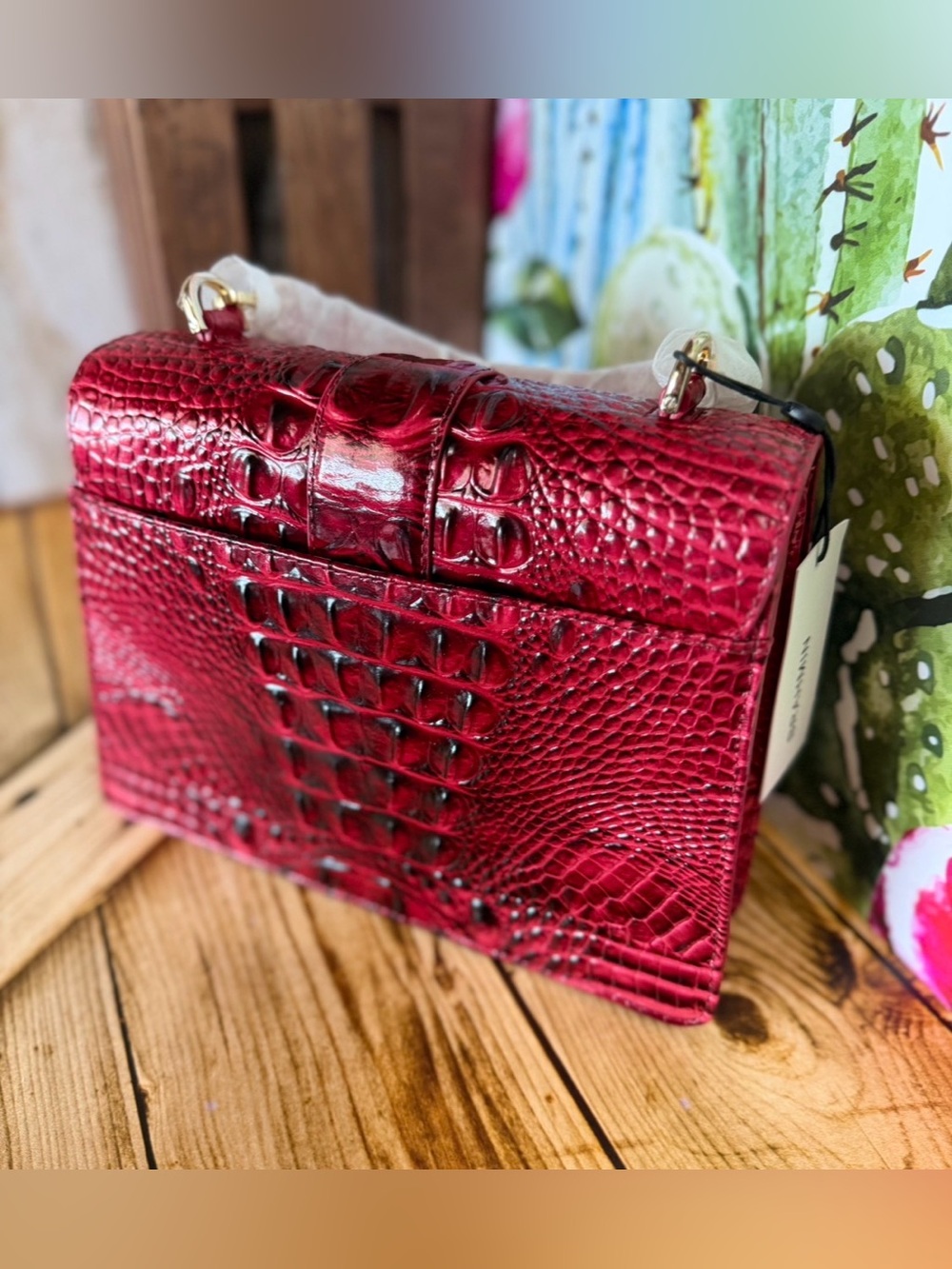 WRAPPED STRAPS Brahmin Small Hallie Merlot Ombre Melbourne NWT Red leather bag - Picture 10 of 14